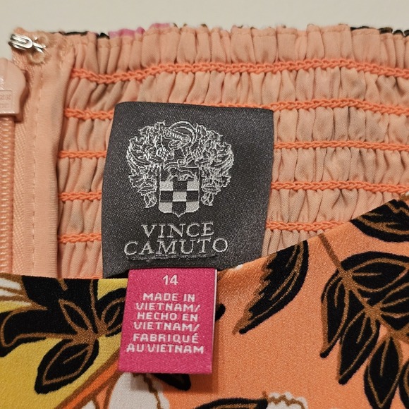 Vince Camuto Women's Dress Size 14 Fits Large Orange Black Midi A-Line Floral - Picture 6 of 8
